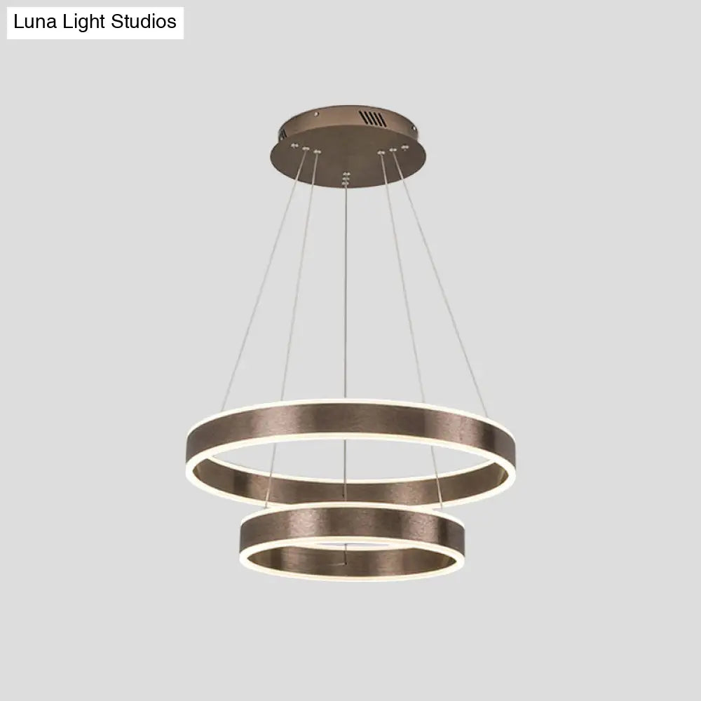 Adjustable Loop Pendant Led Chandelier - Modern Acrylic Coffee Design With 1/2/3-Tier Warm/White