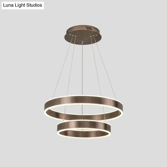 Adjustable Loop Pendant Led Chandelier - Modern Acrylic Coffee Design With 1/2/3-Tier Warm/White