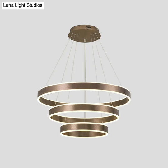 Adjustable Loop Pendant Led Chandelier - Modern Acrylic Coffee Design With 1/2/3-Tier Warm/White