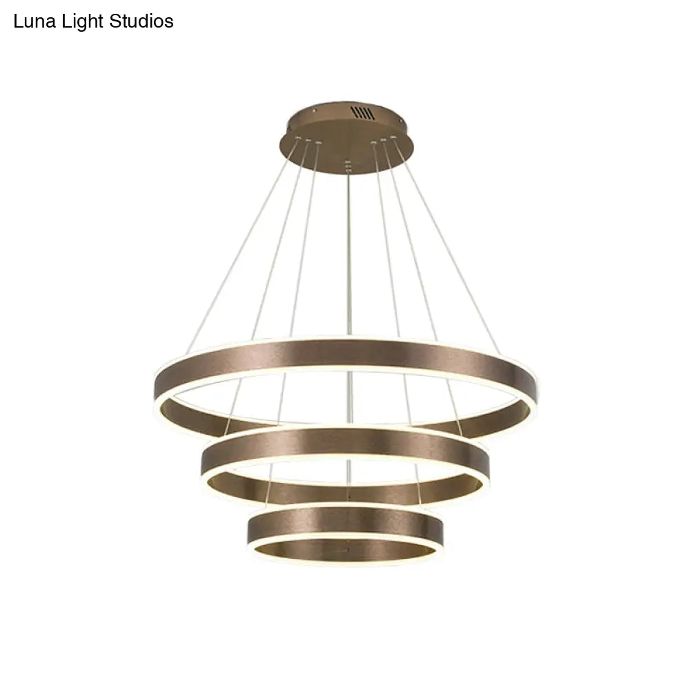 Adjustable Loop Pendant Led Chandelier - Modern Acrylic Coffee Design With 1/2/3-Tier Warm/White