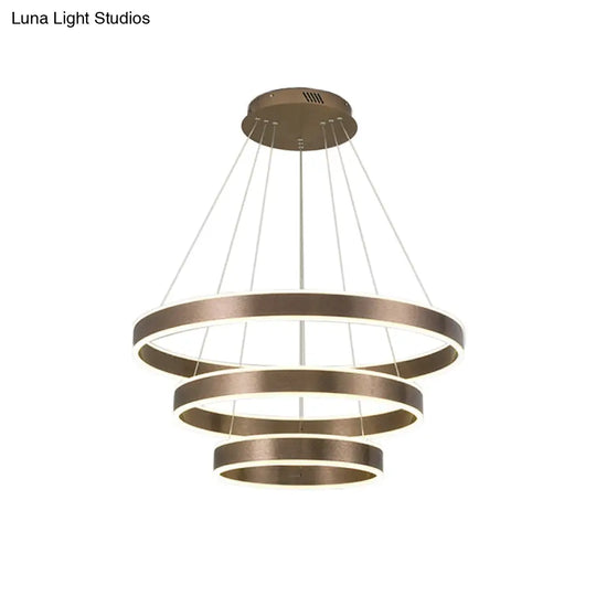 Adjustable Loop Pendant Led Chandelier - Modern Acrylic Coffee Design With 1/2/3-Tier Warm/White