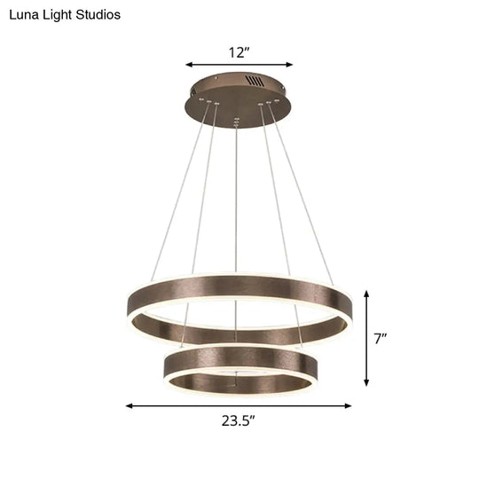 Adjustable Loop Pendant Led Chandelier - Modern Acrylic Coffee Design With 1/2/3-Tier Warm/White