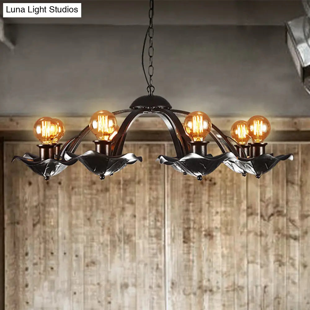 Adjustable Lotus Leaf Metal Hanging Lamp: Open Bulb Chandelier Light