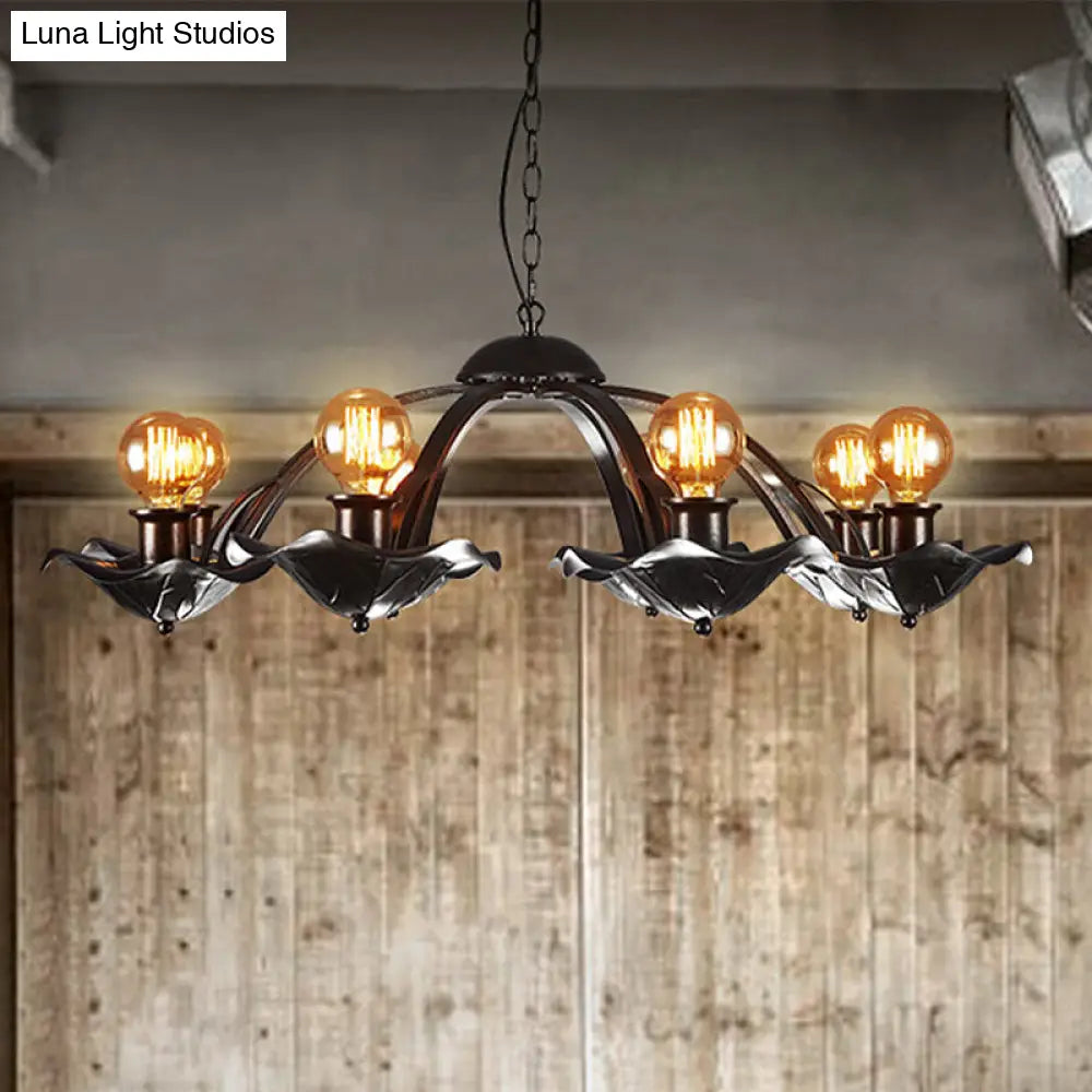 Lotus Leaf Metal Chandelier Light: Adjustable Height Hanging Lamp