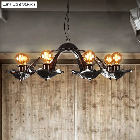 Lotus Leaf Metal Chandelier Light: Adjustable Height Hanging Lamp