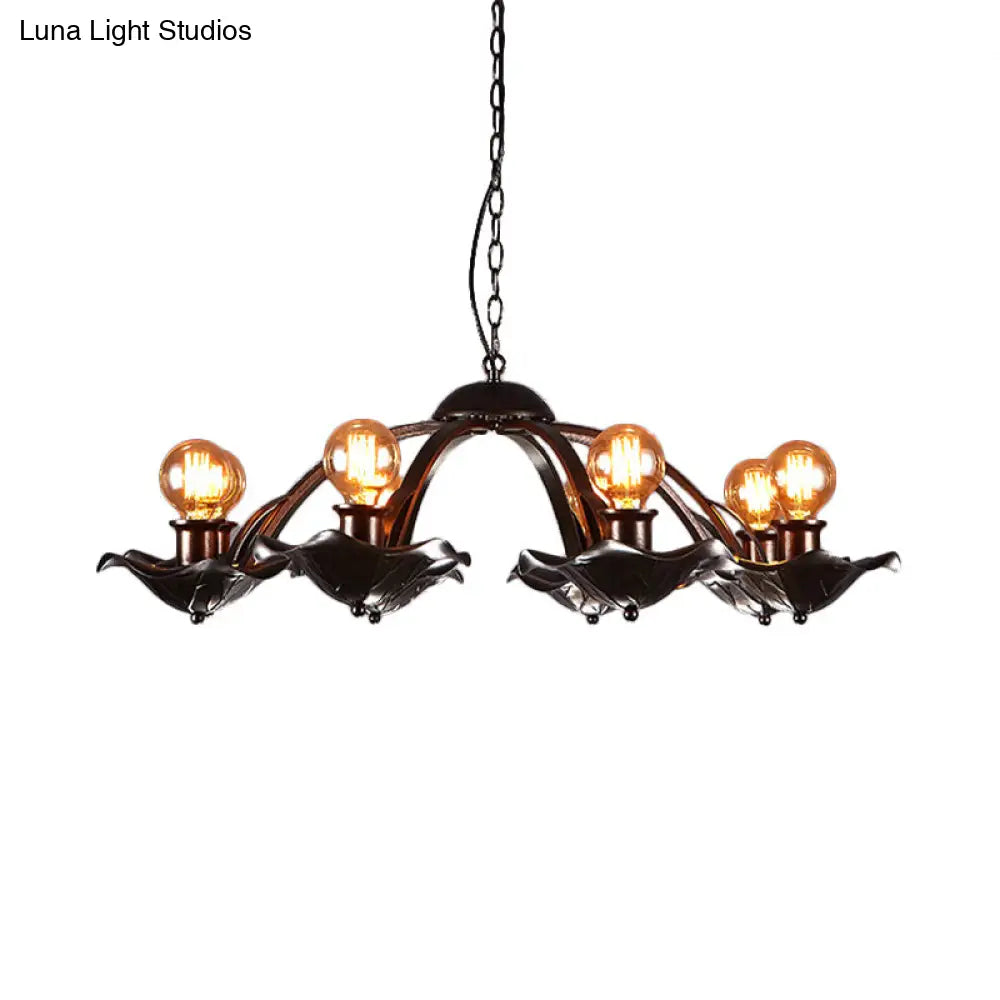 Lotus Leaf Metal Chandelier Light: Adjustable Height Hanging Lamp