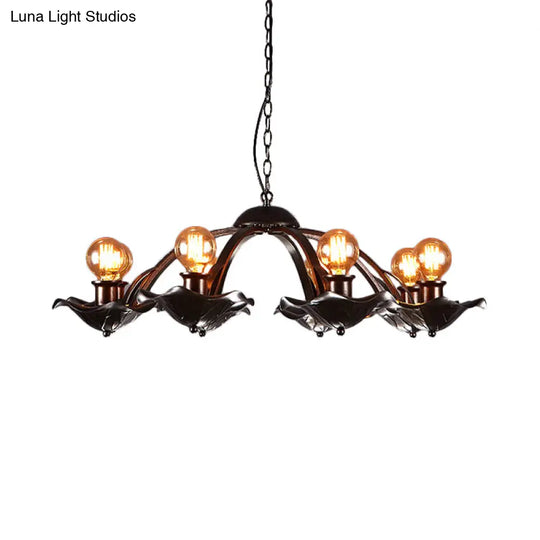 Lotus Leaf Metal Chandelier Light: Adjustable Height Hanging Lamp