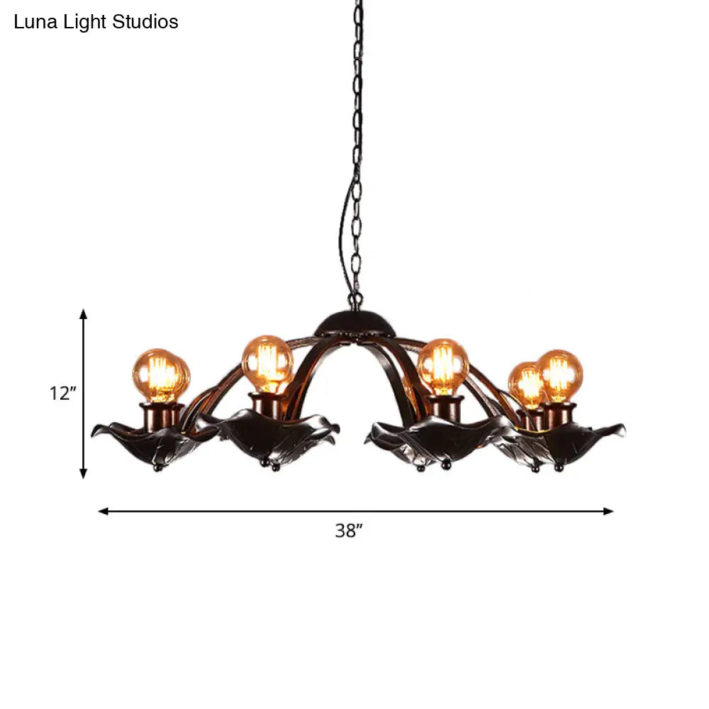 Lotus Leaf Metal Chandelier Light: Adjustable Height Hanging Lamp