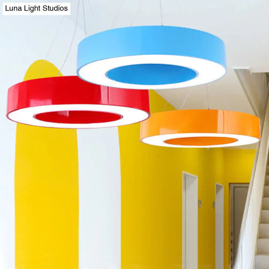 Adjustable Metal Drum Pendant Light With Integrated Led For Play Room