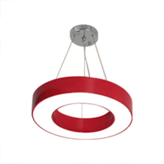 Adjustable Metal Drum Pendant Light With Integrated Led For Play Room Red / 16’