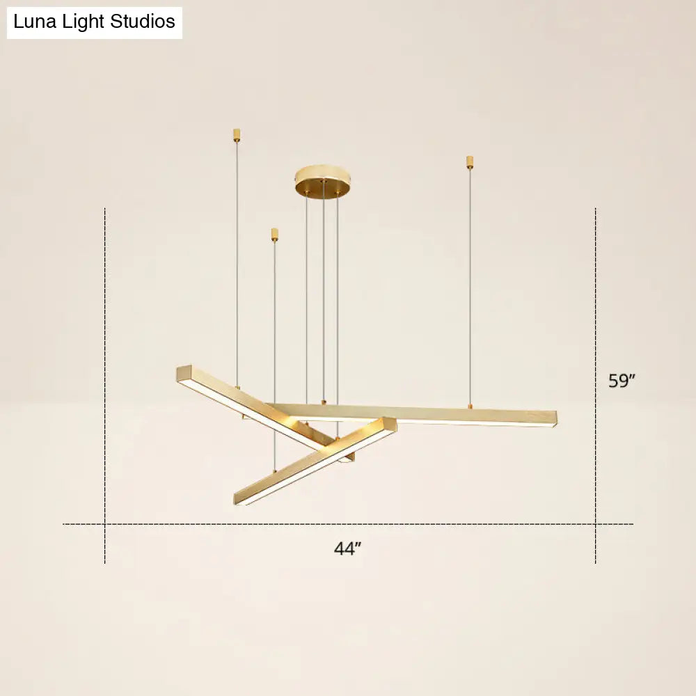 Adjustable Line Art Pendant Lamp: Minimalist Metal Led Chandelier For Bedroom Ceiling 3 / Gold Third