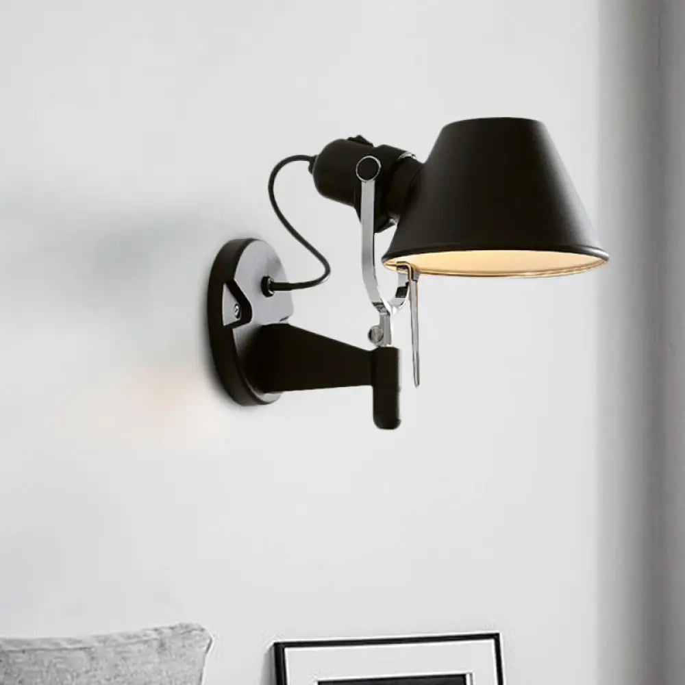 Adjustable Metal Truncated Cone Wall Sconce: Industrial Single Bedside Light In Black/Silver Black