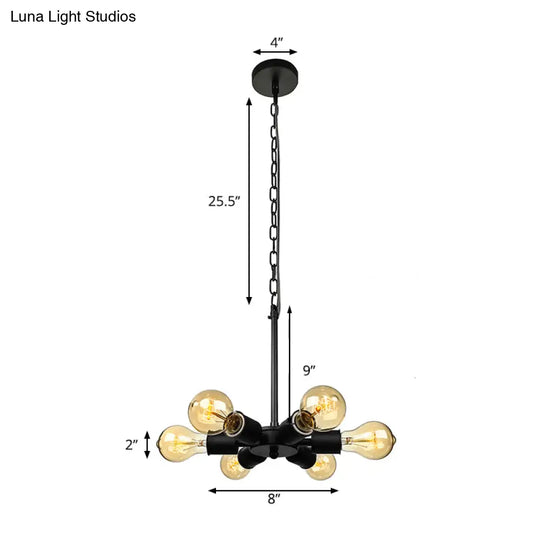 Adjustable Metallic Pendant Light With 6 Bulbs - Ideal For Study Room Industrial Exposed Chandelier