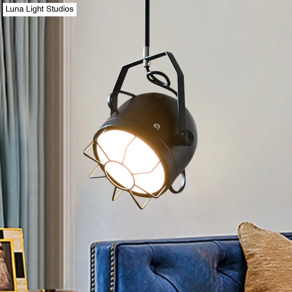 Industrial Bell Shade Hanging Pendant Light With Wire Guard In Black