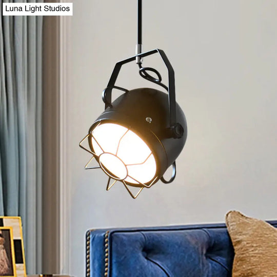 Industrial Bell Shade Hanging Pendant Light With Wire Guard In Black