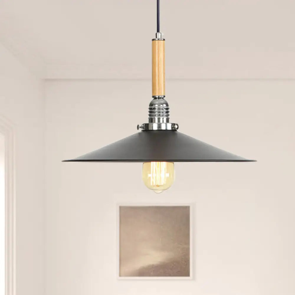 Adjustable Metallic Saucer Pendant Light For Kitchen - Industrial Ceiling Hanging With 1 Bulb Black