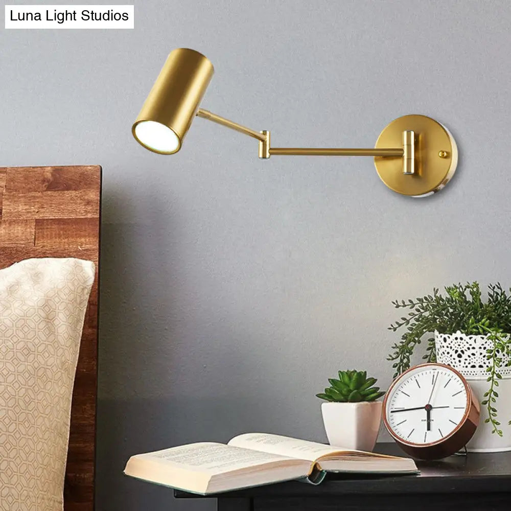 Adjustable Minimalist Cylinder Wall Light For Bedside With Metallic Finish