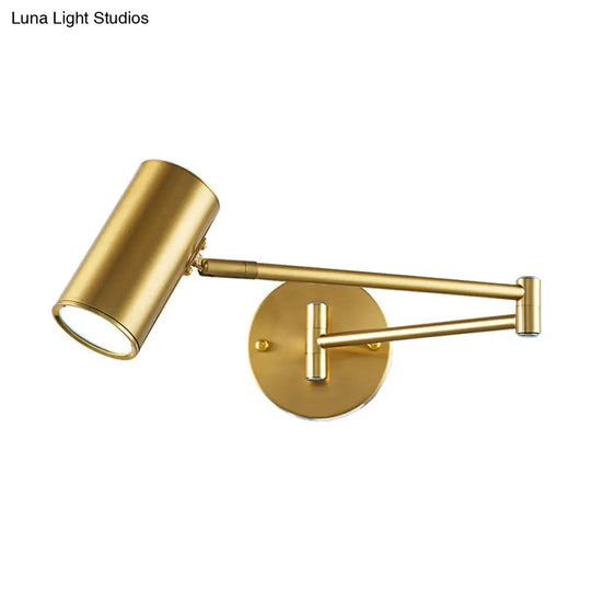 Adjustable Minimalist Cylinder Wall Light For Bedside With Metallic Finish