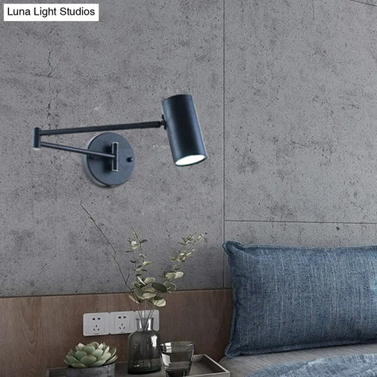 Adjustable Minimalist Cylinder Wall Light For Bedside With Metallic Finish