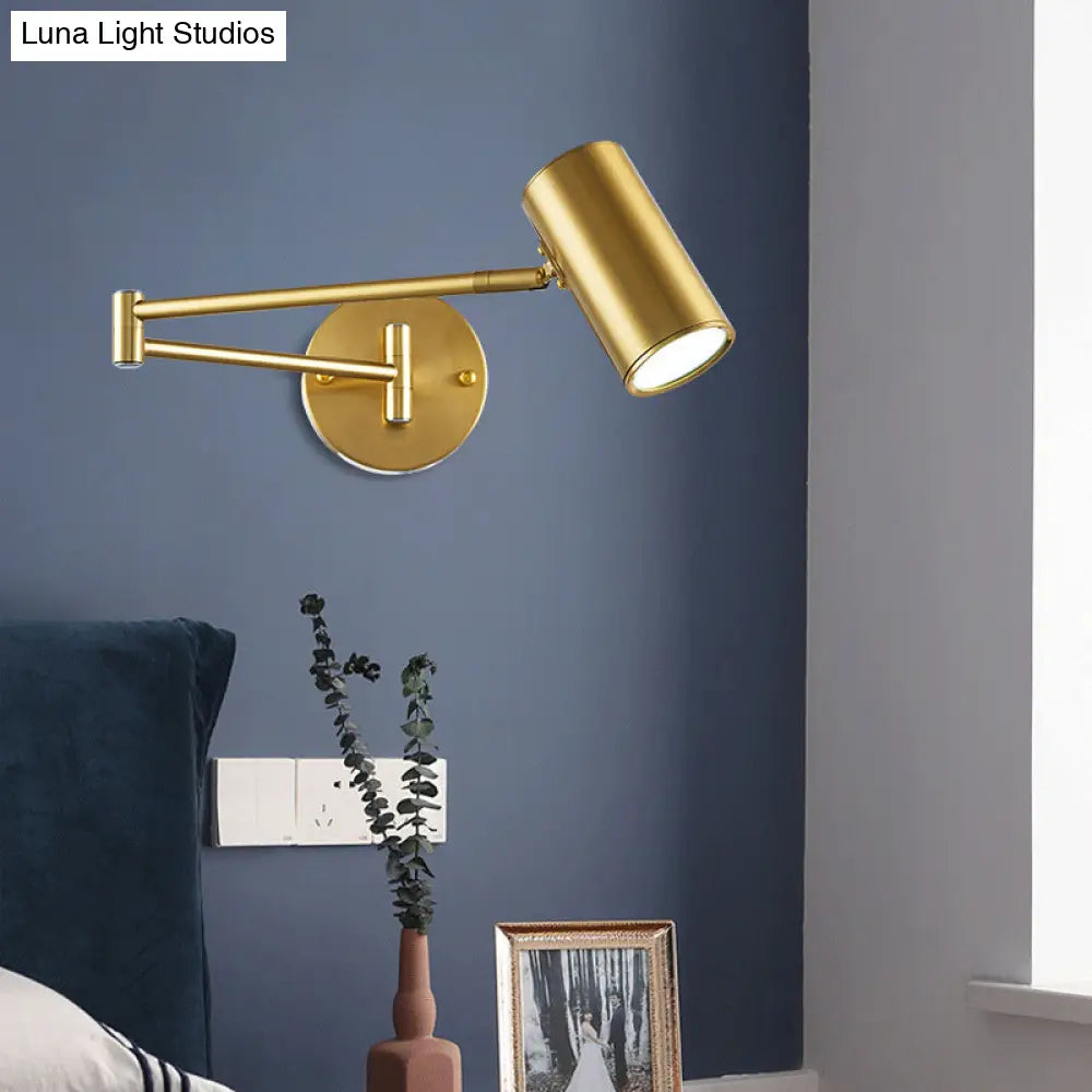 Adjustable Minimalist Cylinder Wall Light For Bedside With Metallic Finish