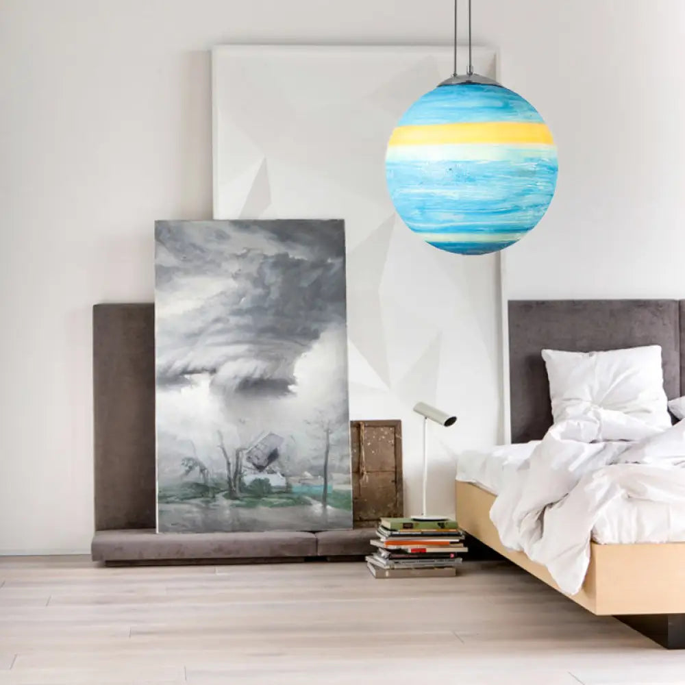 Adjustable Modern Globe Pendant Light With Chrome Ball Shade For Bedroom Ceiling Fixture Blue-Yellow