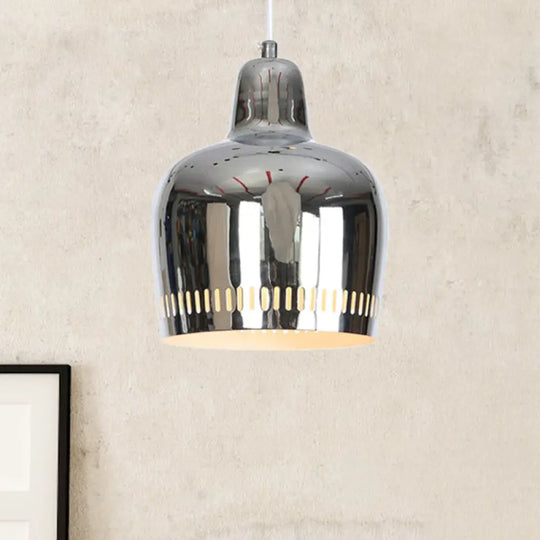 Adjustable Modern Mirror Bell Pendant Lamp - Sleek Single Hanging Light For Living Room Chrome