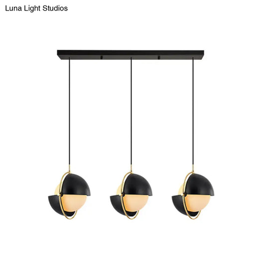 Adjustable 3-Bulb Pendant Light With Milky Glass Shades Black / Linear