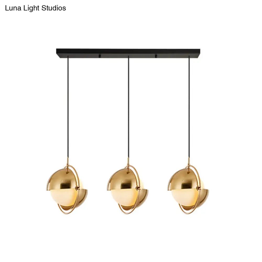 Adjustable 3-Bulb Pendant Light With Milky Glass Shades Brass / Linear