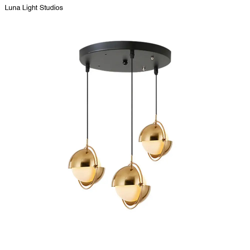 Adjustable 3-Bulb Pendant Light With Milky Glass Shades Brass / Round