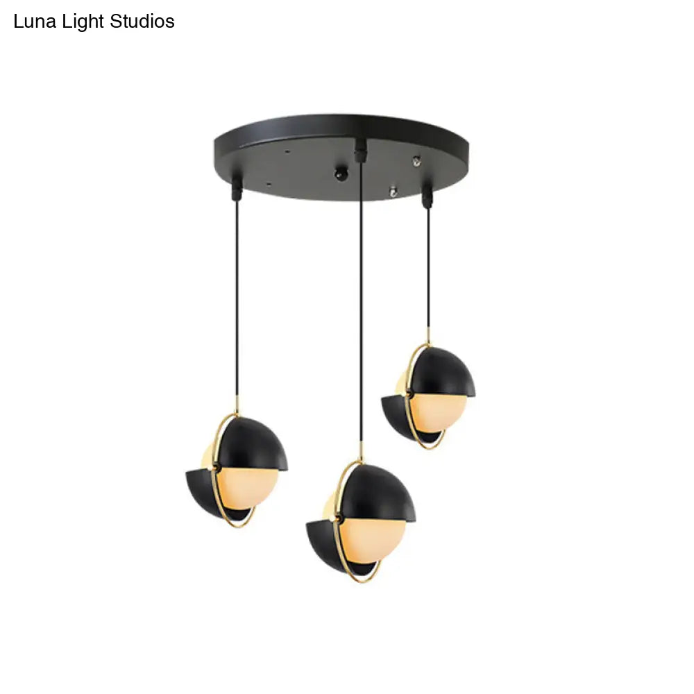 Adjustable 3-Bulb Pendant Light With Milky Glass Shades Black / Round