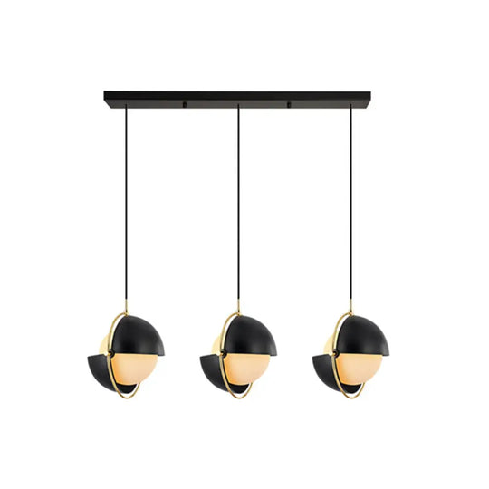 Adjustable Multi Light Pendant With Milky Glass Shades - Simplistic 3 Bulb Hanging Kit Black /