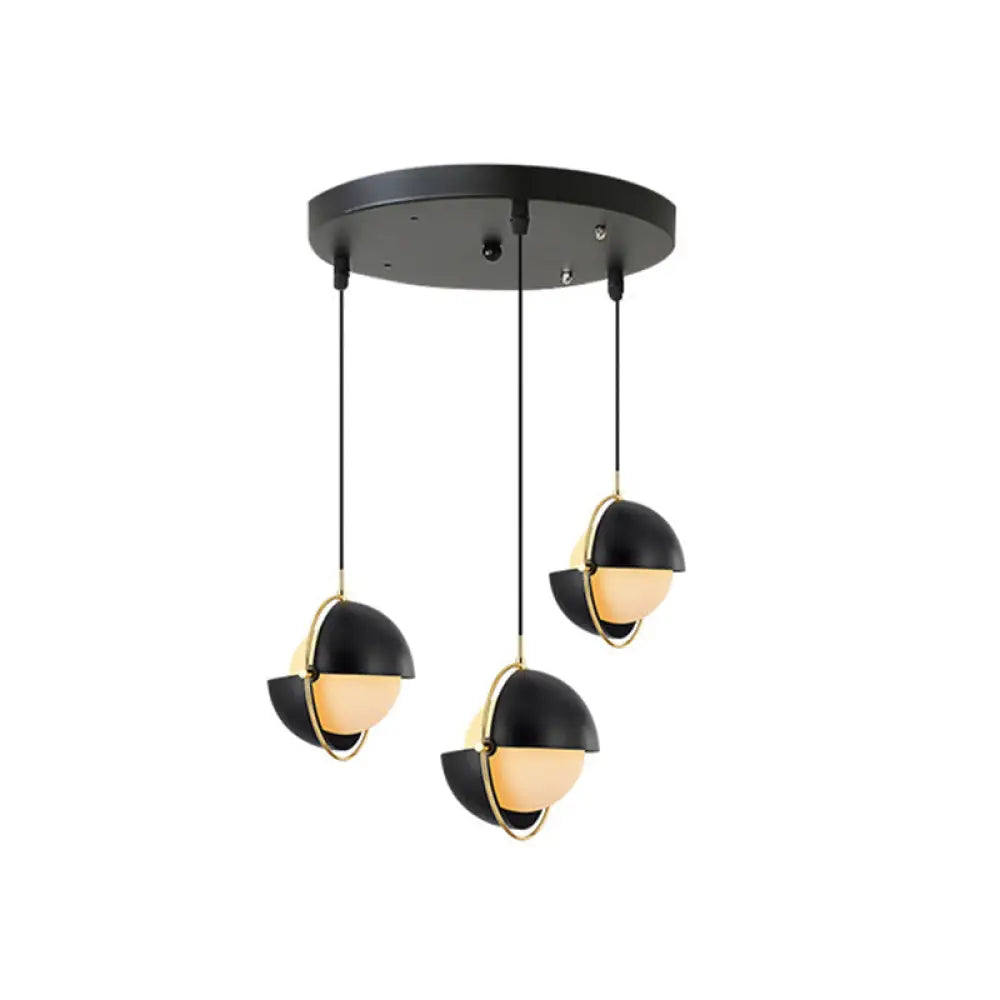 Adjustable Multi Light Pendant With Milky Glass Shades - Simplistic 3 Bulb Hanging Kit Black / Round