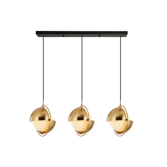 Adjustable Multi Light Pendant With Milky Glass Shades - Simplistic 3 Bulb Hanging Kit Brass /