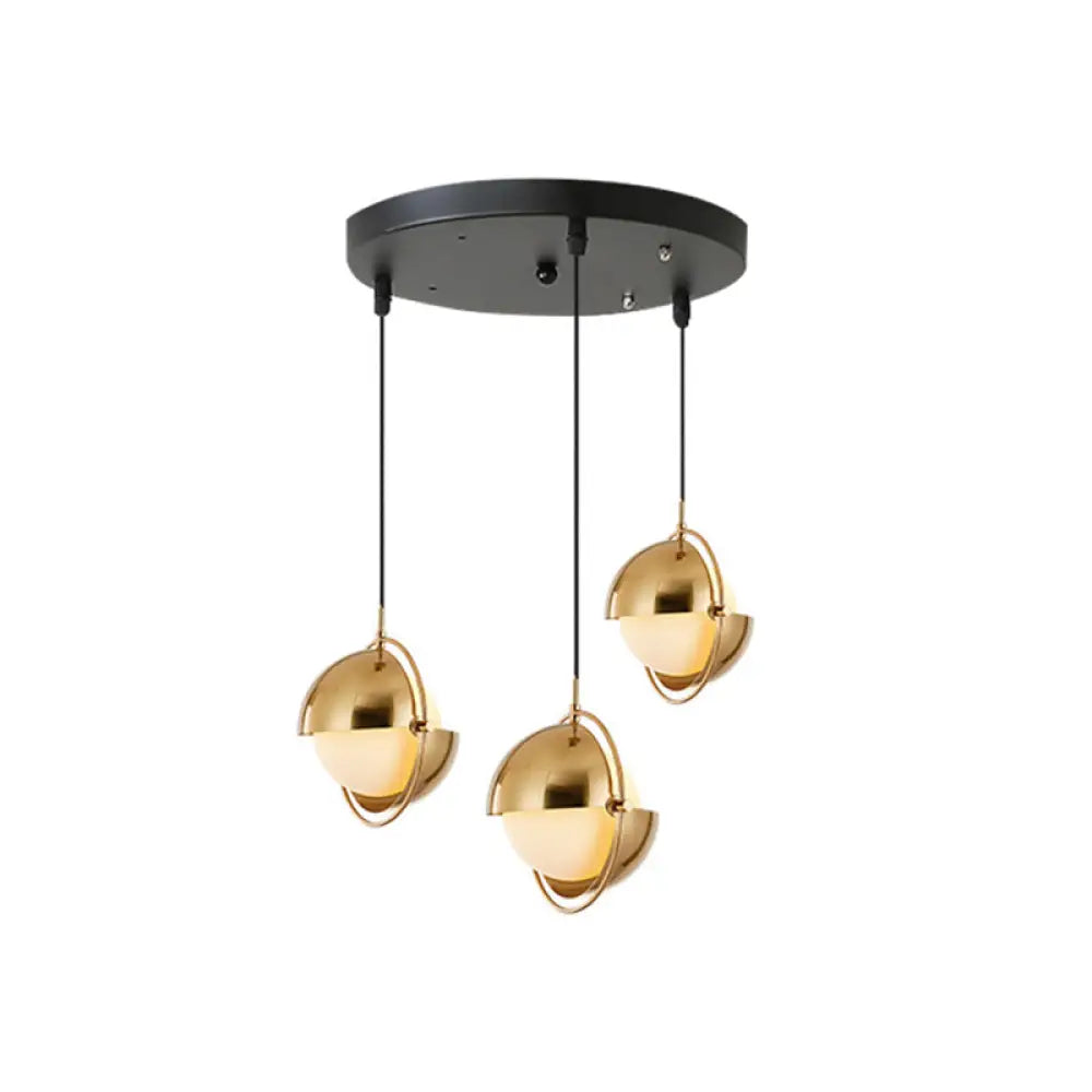 Adjustable Multi Light Pendant With Milky Glass Shades - Simplistic 3 Bulb Hanging Kit Brass / Round