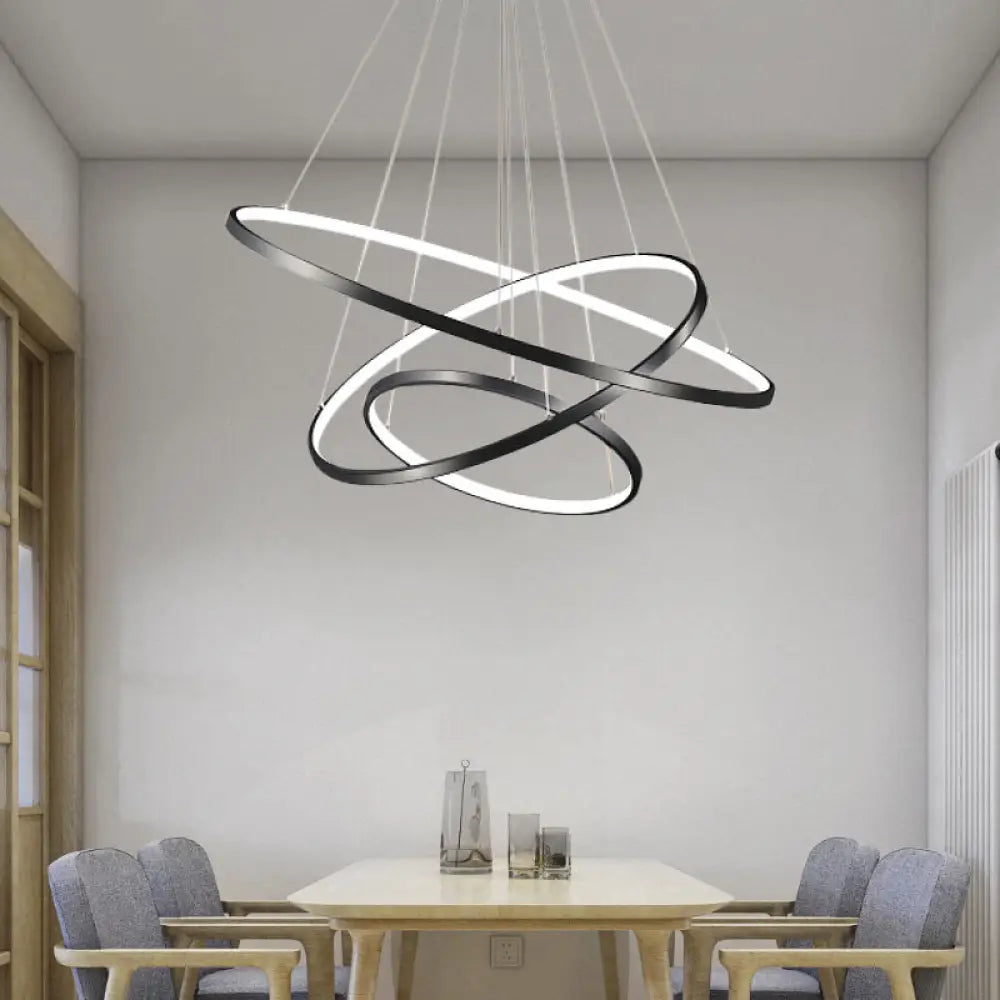 Adjustable Ring Led Pendant Light: Sleek Black Chandelier For Dining Room / 23.5’ Natural