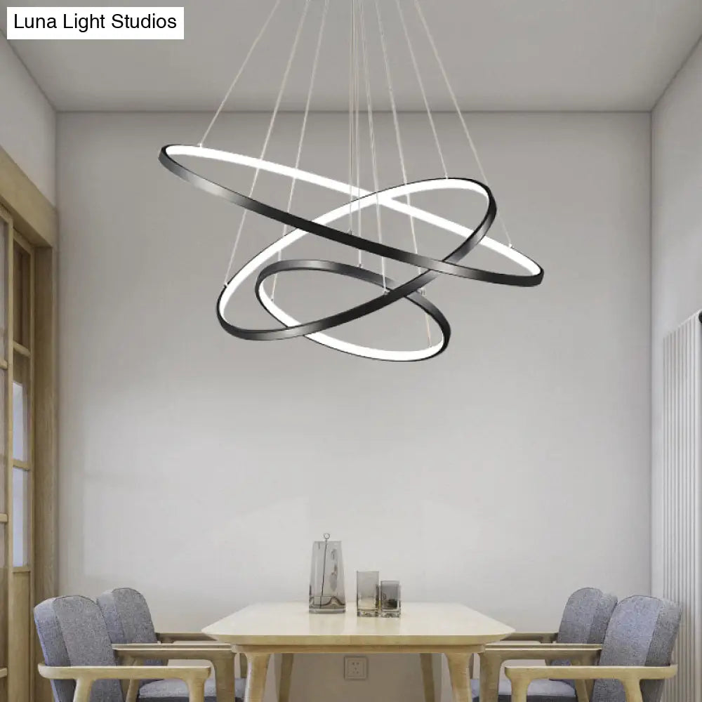 Adjustable Ring Led Pendant Light - Sleek Black Metal Chandelier For Dining Room / 23.5 Natural