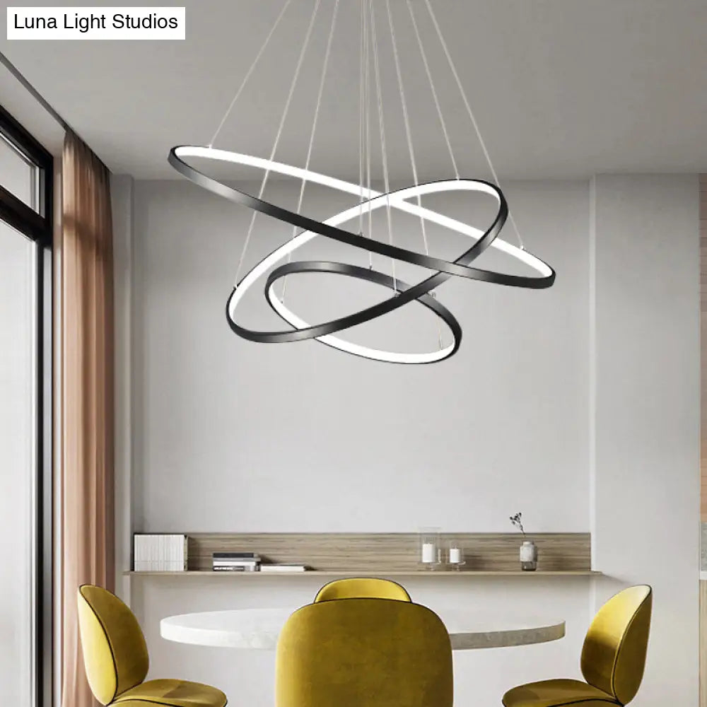 Adjustable Ring Led Pendant Light: Sleek Black Chandelier For Dining Room