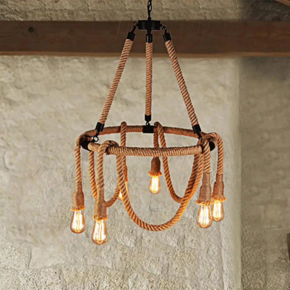 Adjustable Rope Chandelier Pendant Light - Farmhouse Multi Bar Ceiling Fixture In Beige / 23.5’