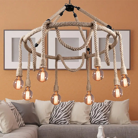 Adjustable Rope Chandelier Pendant Light - Farmhouse Multi Bar Ceiling Fixture In Beige / 31.5’