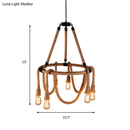 Adjustable Rope Chandelier Pendant Light - Farmhouse Multi Bar Ceiling Fixture In Beige