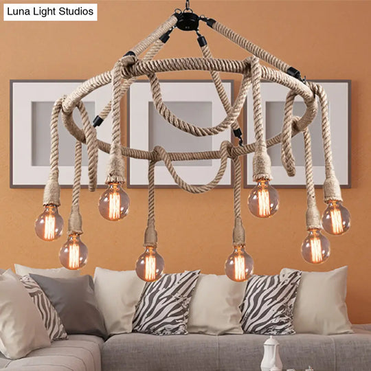 Adjustable Rope Chandelier Pendant Light - Farmhouse Multi Bar Ceiling Fixture In Beige / 31.5