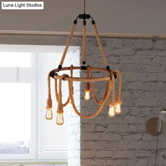 Adjustable Rope Chandelier Pendant Light - Farmhouse Multi Bar Ceiling Fixture In Beige