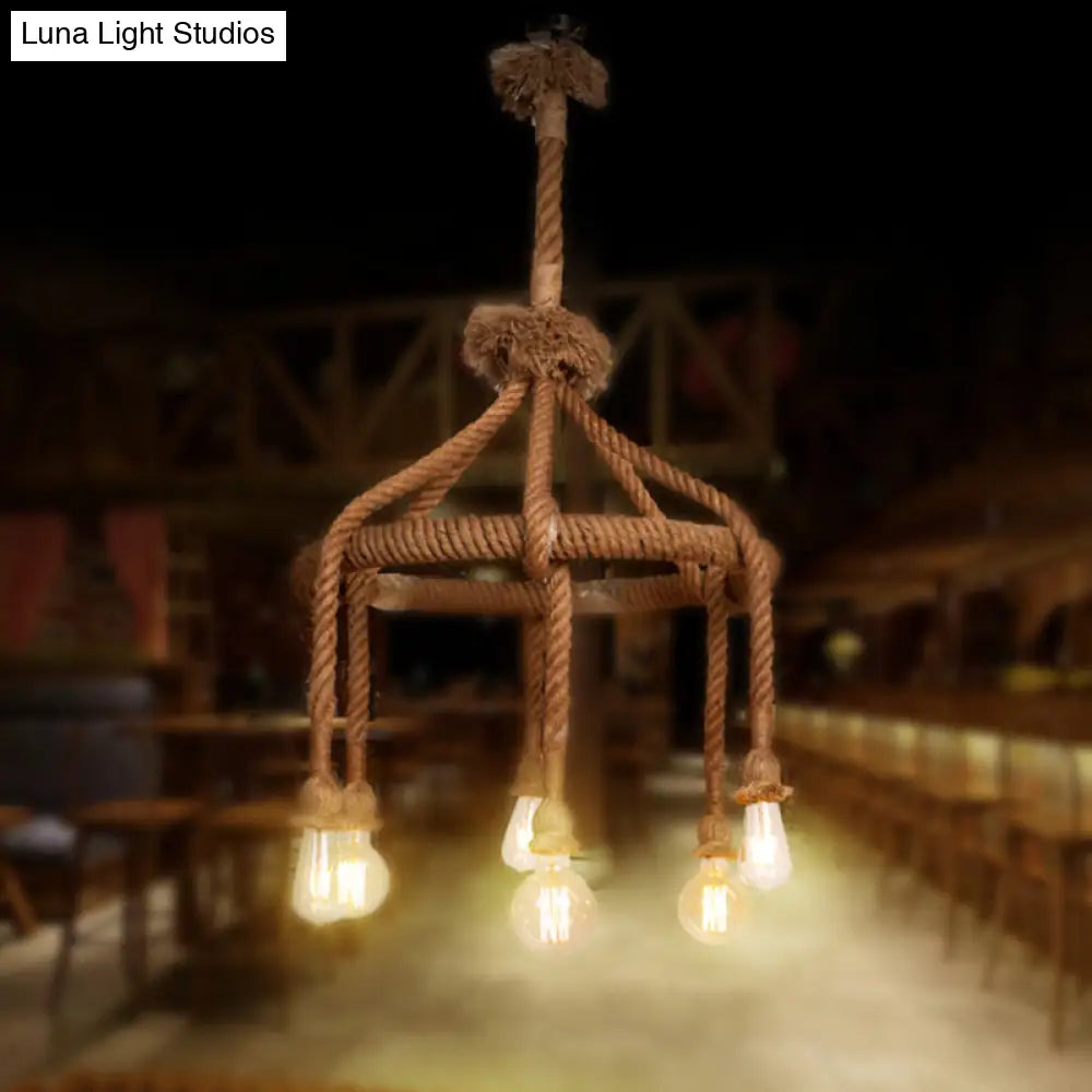 Adjustable Rope Chandelier Pendant Light - Farmhouse Multi Bar Ceiling Fixture In Beige / 19.5