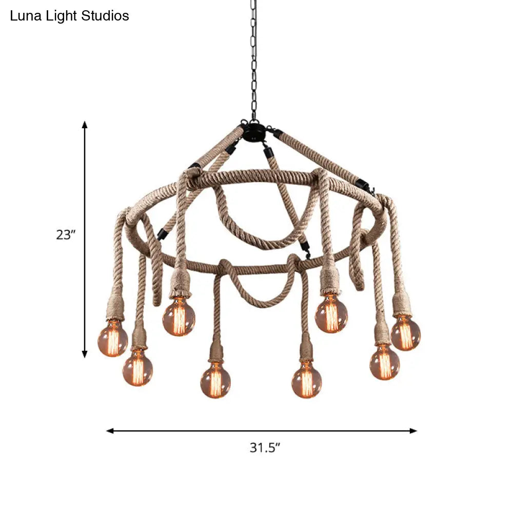 Adjustable Rope Chandelier Pendant Light - Farmhouse Multi Bar Ceiling Fixture In Beige