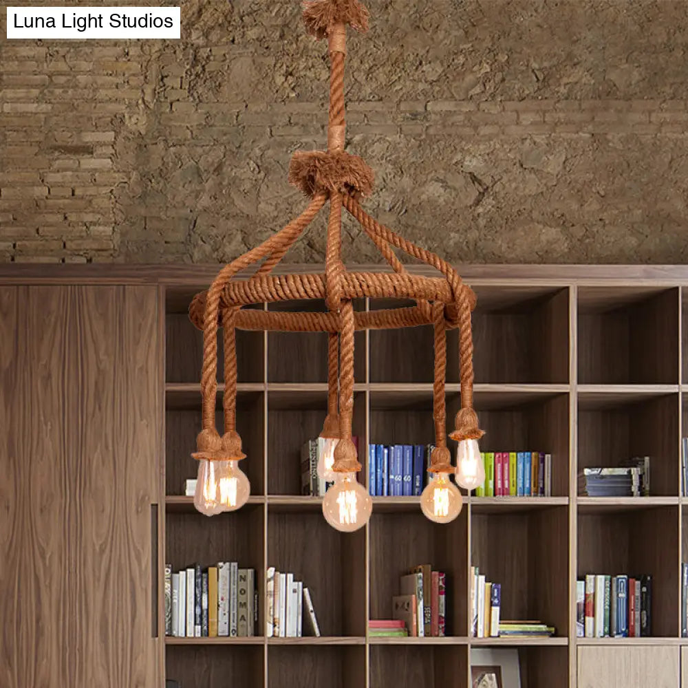 Adjustable Rope Chandelier Pendant Light - Farmhouse Multi Bar Ceiling Fixture In Beige