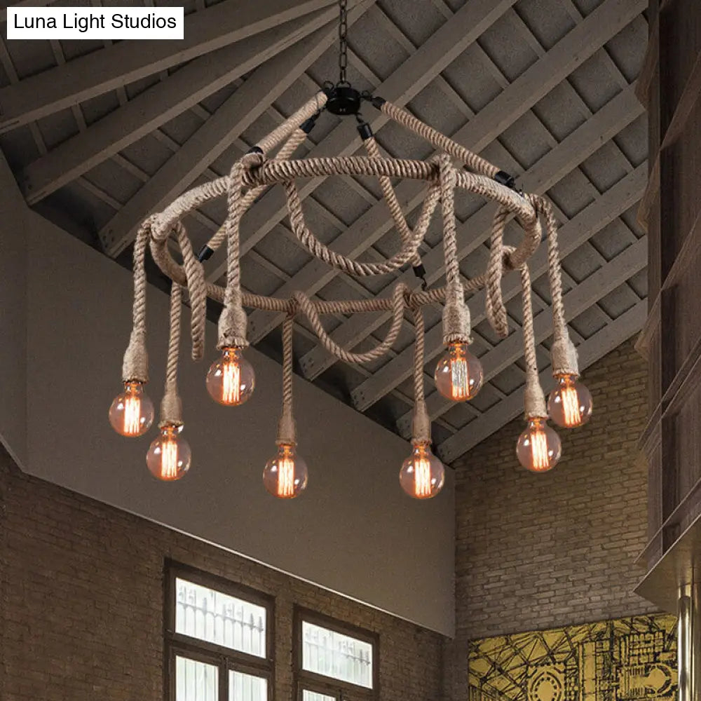 Adjustable Rope Chandelier Pendant Light - Farmhouse Multi Bar Ceiling Fixture In Beige