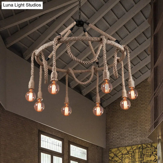 Adjustable Rope Chandelier Pendant Light - Farmhouse Multi Bar Ceiling Fixture In Beige