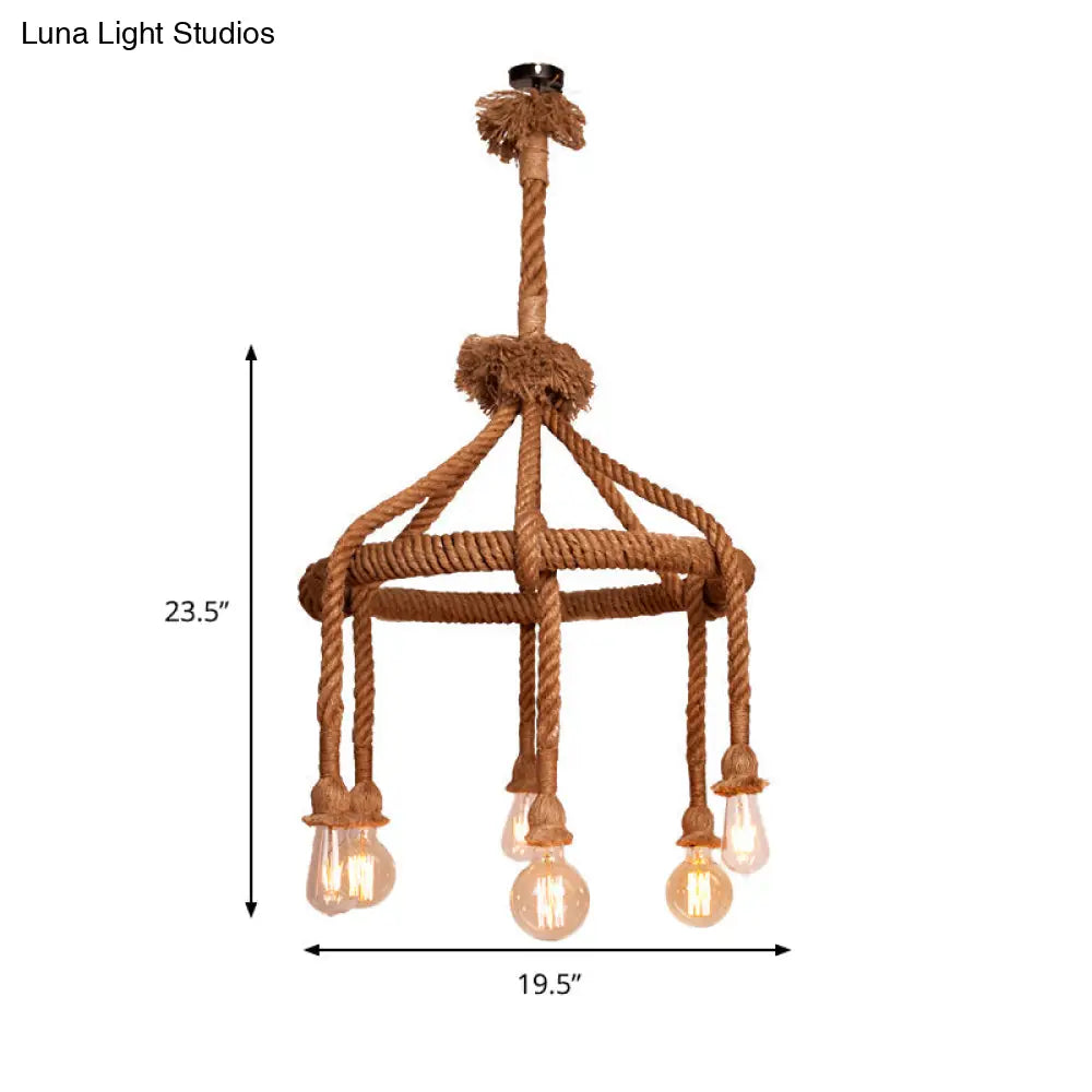 Adjustable Rope Chandelier Pendant Light - Farmhouse Multi Bar Ceiling Fixture In Beige