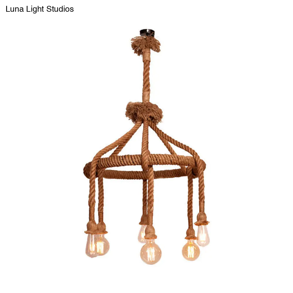 Adjustable Rope Chandelier Pendant Light - Farmhouse Multi Bar Ceiling Fixture In Beige