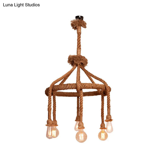 Adjustable Rope Chandelier Pendant Light - Farmhouse Multi Bar Ceiling Fixture In Beige